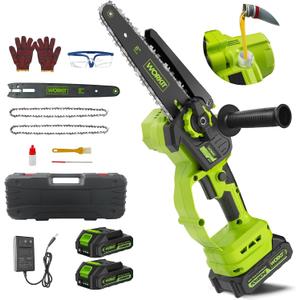 WORKIT Mini Chainsaw Cordless, 8-Inch Electric Chainsaw with 2 Battery, Handheld Battery Powered Chain Saw with Auto Oiler, Tool-Free Tension, Small Electric Saw for Branch Trimming Wood Cutting
