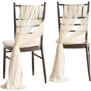 Ling's moment Wedding Chair Sashes Cover Aisle Decorations Draping Fabric Wrinkle-Free with Tie 16 Pcs Boho White Beige for Party Ceremony Reception Floral Arrangement Banquet Outdoor Decor, 96 inches x 8 inches