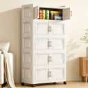5 Tier Foldable Storage Cabinet with Lids, 313QT Large Premium PP Storage Organizer with Magnetic Doors and Wheels, Heavy Duty White Storage Bins for Home, Office, Kitchen, Dorm