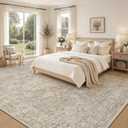 9x12 Area Rugs for Living Room: Washable Boho Vintage Floral Rug Large Soft Non-Slip Rugs Stain Resistant Low Pile Indoor Carpet for Bedroom Dining Room Nursery Home Office Brown