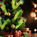 9 PCS 17 Inch Christmas Tree Topper, Lime Green Curly Tree Picks and Sprays, Tree Topper Picks with Red Green White Furry Material Balls for Christmas Home Vase Filler Wreath Craft Garland Decoration