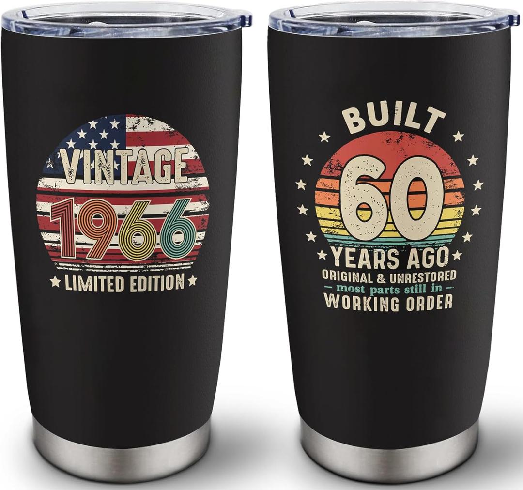 60th Birthday Gifts for Women Men - Vintage 1966 Tumbler 20 Oz - 60th Birthday Decorations for Him Her - 60 Year Old Gifts for Mom, Dad, Wife, Husband