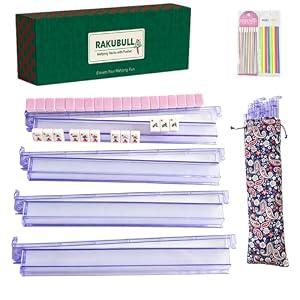 RAKUBULL 18.7inch Mahjong Racks with Pushers and Bag | Set of 4 All-in-One Tile Rack,Clear Acrylic Mahjong Tile Holder for American Mahjongg Accessories and Gifts(Light Purple)