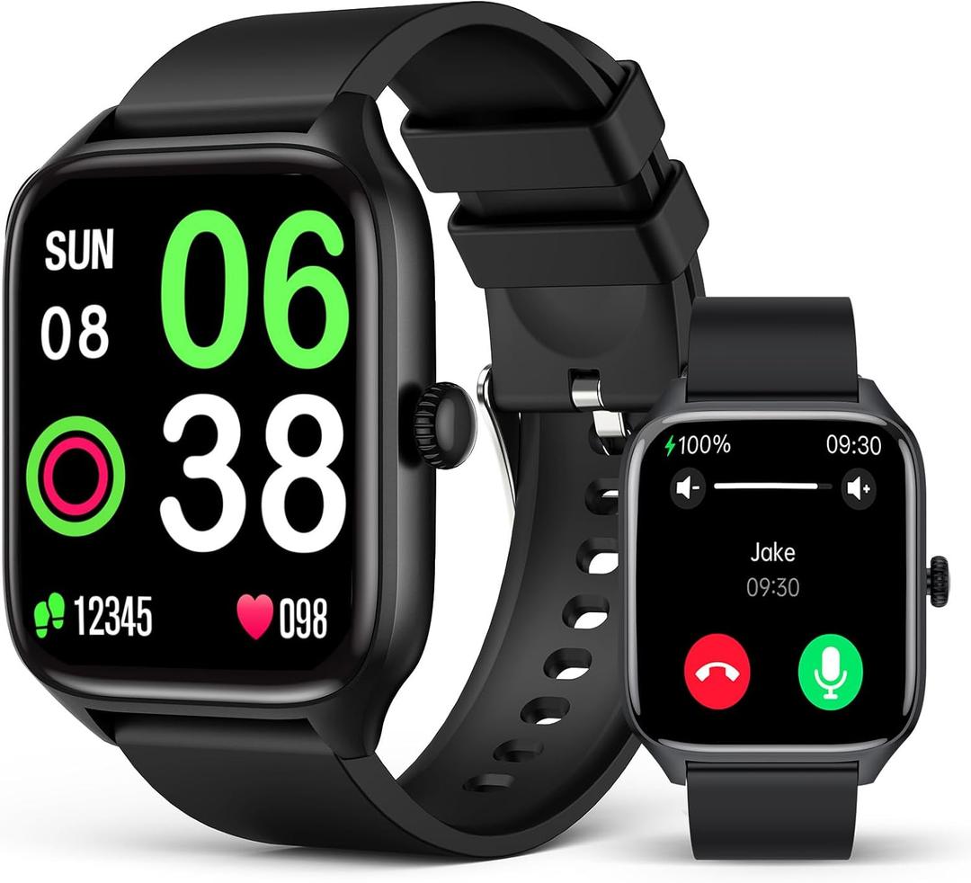 Smart Watch for Men Women, 1.96" GPS Watcher with 120+ Sports Modes, Blood Pressure/Heart Rate/Blood Oxygen/Sleep Monitor, IP67 Waterproof Smartwatch for Android iOS (Black)