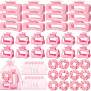 48 Pcs Pink Hair Claw Clips Set Hair Clips Scrunchies Bridesmaid Proposal Gifts Bulk for Women Bachelorette Wedding Party Favors (plastic, stain)