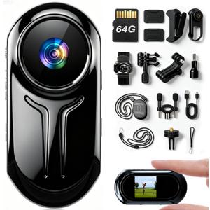 Upgraded 1080P Mini Body Cameras with Audio and Video Recording, POV Camera, Thumb Size Sport Action Camera, Hand Free Camcorder for Cycling,Travel,Pet,Vlogging (Jet Gray)