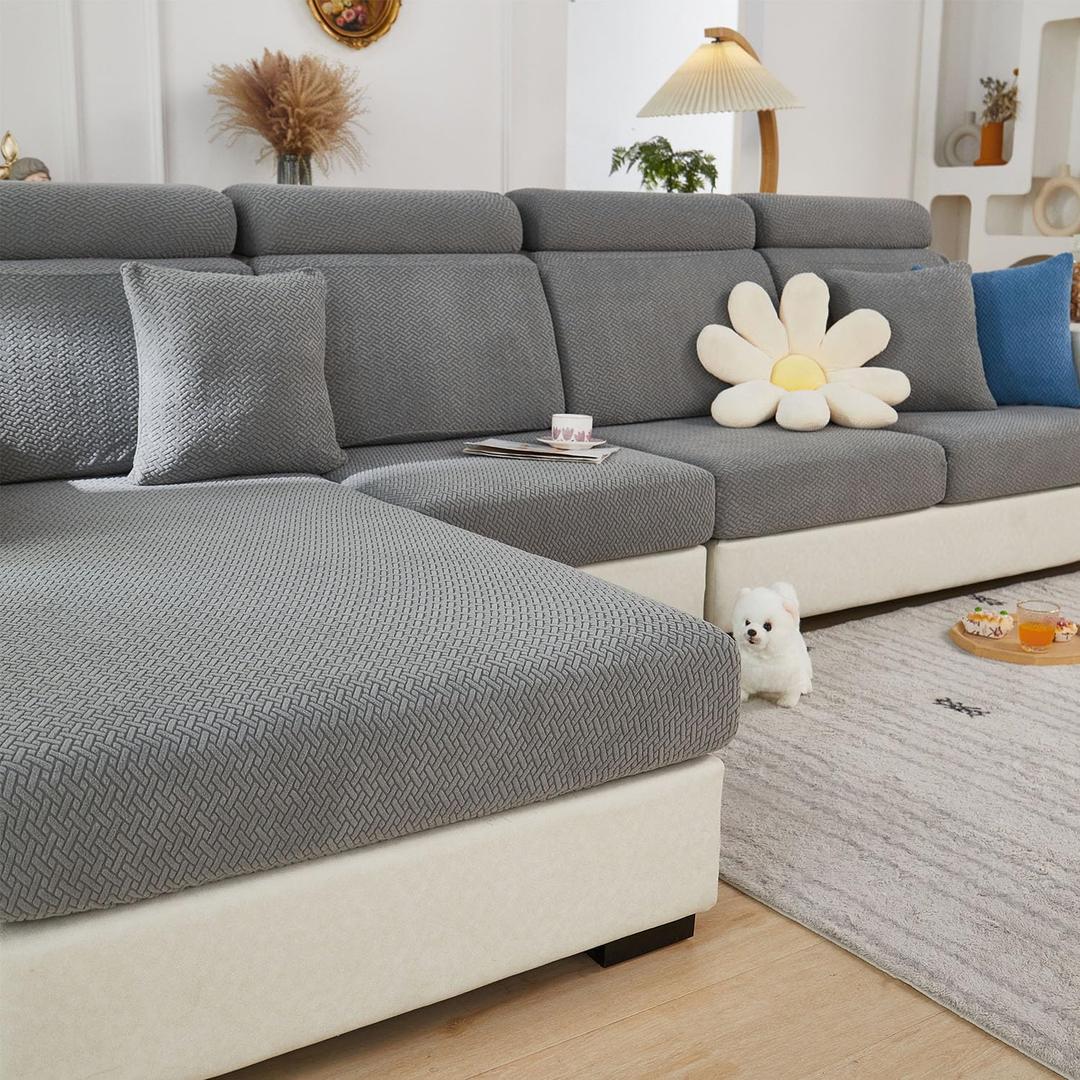 Couch Cushion Covers Sofa Covers Couch Covers for Sofa Pet Friendly Universal Sofa Covers Washable Stretch Slipcovers for Sectional Sofa (Texture Gray,Large Single Seat Cover)