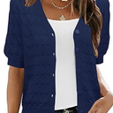 IECCP Cardigan Sweaters for Women Short Sleeve Lightweight Open Front Crochet Knit Shrugs 2025 Womens Fashion (Medium, Navy Blue)