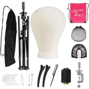 Neverland Beauty & Health 23 Inch Wig Stand Tripod with Head,Canvas Wig Head,Wig Head Stand with Mannequin Head for Wigs,Manikin Head Set for Wigs Making Display
