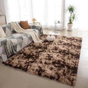 Fluffy Soft Tie-Dye Bedroom Rug, 6x9 Feet Tie-Dyed Large Shag Rugs for Living Room, Modern Shaggy Fuzzy High Pile Area Rug Home Decor (Tiedye Brown, 6'x9')