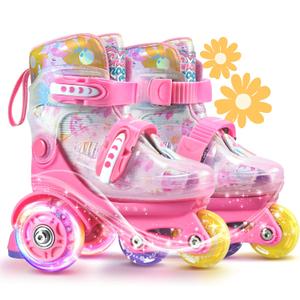 Unicorn Toddler Roller Skates, Kids Training Safety Tripple Protection Roller Skates with 4 Adjustable Sizes, Fun Light-Up Wheels, Little Girls' Fancy Gift (XS-Small(8C-10.5C US), Fairy Pink)