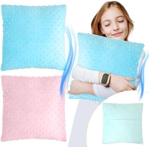 Kigley 2 Pack Vibrating Pillow Sensory Pillow for Kids Pressure Activated 12 x 12 Massage with Textured Stimulation Bumps for Relieve Pain Stress Autistic Children Adults Gifts(Blue, Pink)