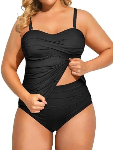 Aqua Eve Women Two Piece Plus Size Tankini Strapless Bathing Suits Bandeau Swimsuits with High Waisted Bottom, - 18W