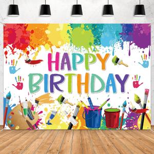 Neon Happy Birthday Backdrop Decorations 7x5ft Colorful Graffiti Theme Birthday Party Banner Photography Background for Men & Women - Photo Booth Supplies (Style-3)