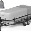 5-Ply 1600D+1200D Pontoon Boat Cover - Fully Waterproof & Ultra-Durable Tear-Resistant, with Large Storage Bag & Reinforced Windproof Straps (Fits 17'-20' Length, Up to 102" Beam Width)