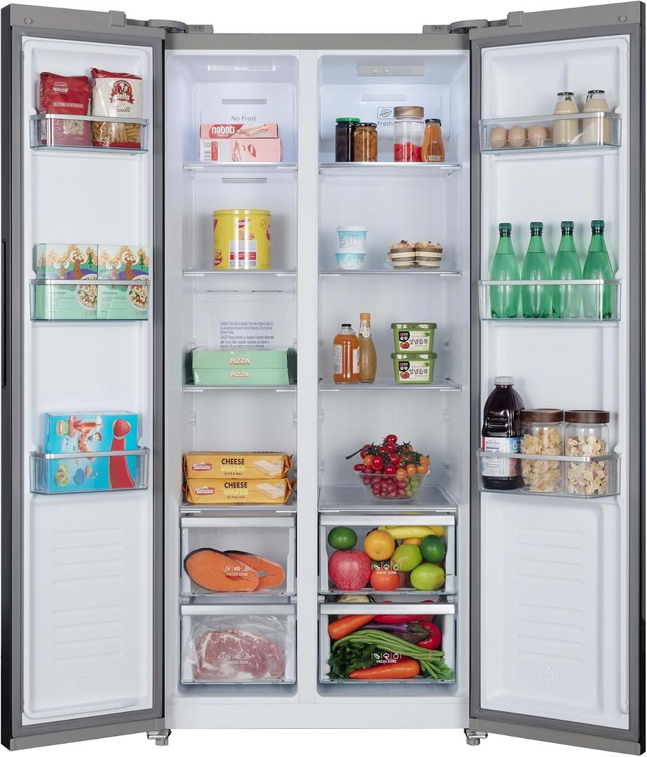 15.6 Cu.Ft. Side-by-side Refrigerators, 33" Full Size Refrigerator - Black | Dual Zone Temp Control Beverage Refrigerator with Freezer, Black Stainless Steel Frost-Free Beverage Fridge for Home, Gift