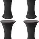 4 Packs 24x43 Inch Round Spandex Cocktail Tablecloth, Black Elastic Fitted Highboy Bar Table Cloth, High Top Circular Base Adjustable Pub Table Cover for Wedding Pool Party Anniversary