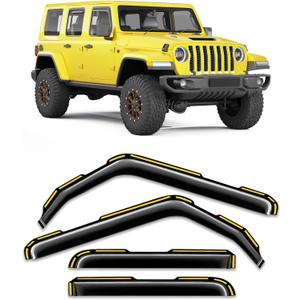 in-Channel Window Rain Guard for Jeep Wrangler JL 2018-2026 and Jeep Gladiator 2020-2026 Rain Guards Side Window Visors Low Profile Vent Visor Window Deflectors Vent Shades Car Accessories