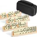 BATURU Jumbo & Extra-Thick Double 6 Dominos Set for Adults, 28 Large Tiles with 4 Wooden Racks, Portable Travel Case, Premium Dominoes Set for Adults, Kids, Classic Family Game Night & Party Games