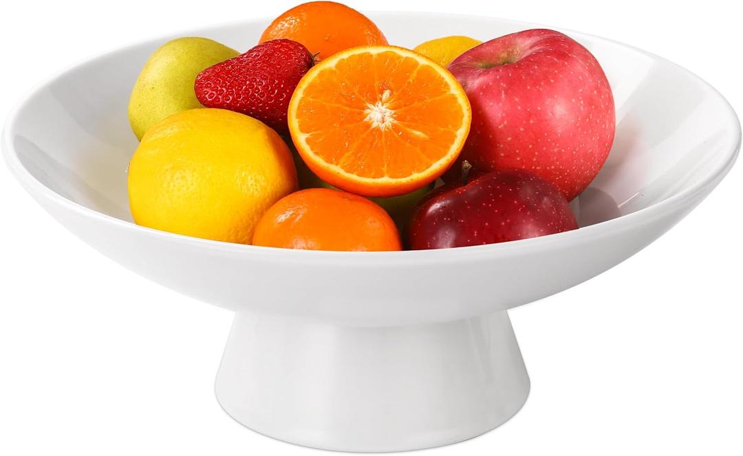 Ceramic Fruit Bowl, 10 Inch White Fruit Bowl For Kitchen Counter,White Pedestal Bowl for Decor,Decorative Fruit Bowl for Kitchen & Home Decor (Ceramic White)
