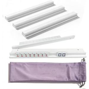 Wooden Mahjong Racks with Pushers (Set of 4) - White Pine Wood Tile Holders for American Mah Jongg - 17.3 Inch Magnetic Pusher Arms & Storage Bag - Portable Game Accessories (White)