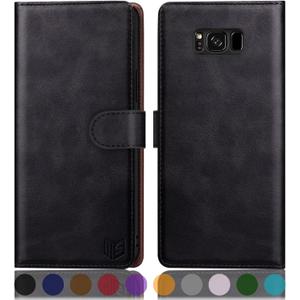 SUANPOT for Samsung Galaxy S8 5.8"(Non S8+ 6.2") with RFID Blocking Leather Wallet case Credit Card Holder, Flip Folio Book Phone case Shockproof Cover Women Men for Samsung S8 case Wallet (Black)
