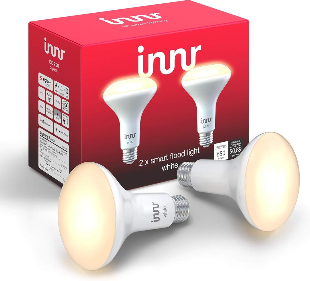 Innr BR30 Smart Bulb, Works With Philips Hue, Alexa, Hey Google, SmartThings (Hub Required), Zigbee, Dimmable Warm White LED Light Bulbs With E26 Base, 7.4W, 2-Pack, BE 220-2