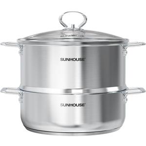 SUNHOUSE 2-Tier Stainless Steel Steamer Pot with Lid - Larger 5.5 QT Steamer & 3.8 QT Stockpot Base - Induction Ready, Compatible with All Cooktops - Multipurpose for Vegetables & Dumplings