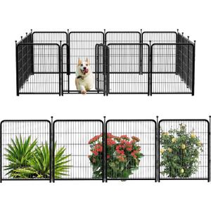 Dog Playpen 48 inch(H) 8 Panels Total 17.7 Ft(L) Dog Fence Outdoor for Yard. Wide Door Low ThresholdMetal Dog Pen Heavy Duty Pet Puppy Exercise Pen for Rv Camping Garden Yard
