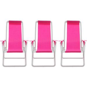 Toyvian 3Pcs Miniature Foldable Beach Chair Dollhouse Furniture Mini Deck Chair Longue Deck Mini Furniture Accessories Accessories Rosy 3