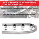iRKY 48" Flexible Radiator Hose Stainless Steel Universal Water Hoses Adapter Coolant Radiator Hose Kit With 4Pcs Chrome Caps (8 Clamps, Black)