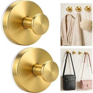 2 x Mity rain Suction Cup Hooks for Door Wreaths, Reusable Metal Wreath Hangers for Front Door Glass Windows, Strong Hold No-Drill Wreath Holder Ideal for Holiday & Christmas Door Decorations（Gold）