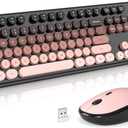 Wireless Keyboard and Mouse, SQMD Colorful Typewriter Retro Keyboard with Round Keycaps, 2.4GHz USB Full-Size Keyboard and Mouse Set for Mac PC Desktop Laptop-BlackBerry Gradient