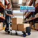 Upgraded 3 in 1 Aluminum Folding Hand Truck, 600 lbs Convertible Heavy Duty Dolly Cart, Collapsible Hand Trucks with 4 Rubber Wheels and Retractable Handle for Home, Warehouse, Supermarket(Blue)