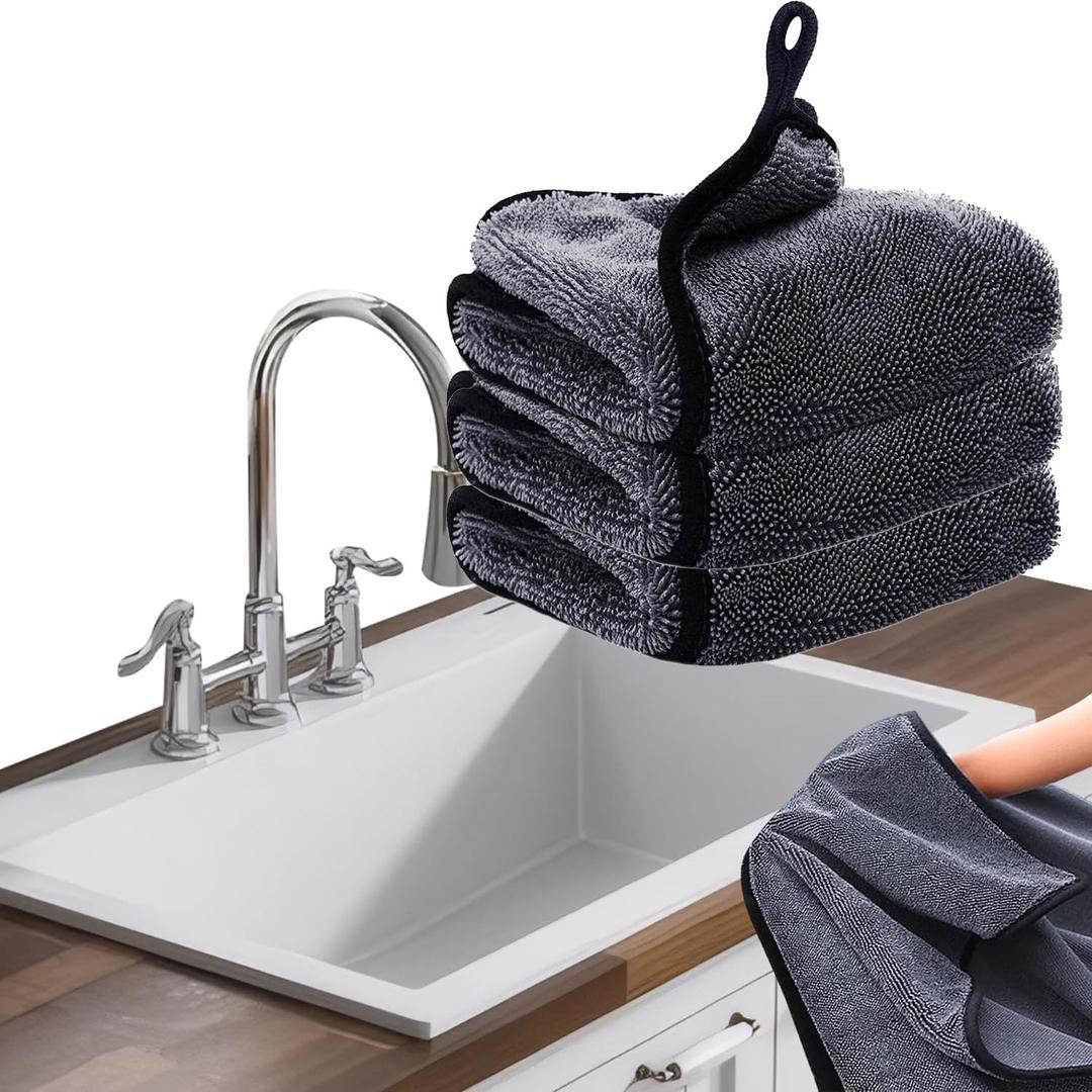 Shiny Cleaning Wipes, 3Pack Shiny Cloths Drying Towels, Shower Doors Drying Towels,16 * 16" Streak Free Glass Window Car Mirror Super Absorbent Microfiber Cleaning Cloths (3pcs Grey 16 * 16)
