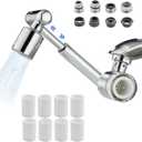 YYKBZ 1440 Rotating Sink Water Filter Faucet Extender Aerator, 2 Mode Swivel For Bathroom/Kitchen Skin Face Eye Wash, Brass Long Arm Extension For Toddlers, Multiple Adapters With 9pcs Filters