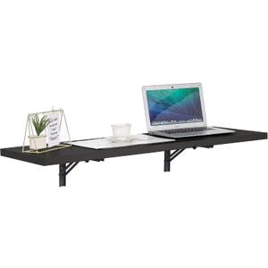 Houseables Wall Mounted Desk, Murphy Desk, Wall Mounted Folding Table, Laundry Folding Table, Fold Down Work Bench, Foldable Mount Station, Floating Bar, Hanging, Dining, Kitchen, Clothes, 48x16 Black