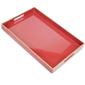 Leemxiiny Red Decorative Coffee Table Tray, Rectangular Plastic Serving Tray with Handles for Living Room, Ottoman, Bathroom, 15.7"*10.2"
