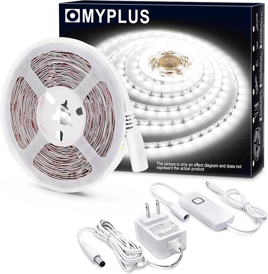 MYPLUS LED Strip Lights White, 16.4ft Daylight White 6000K LED Tape Lights with Dimmable 700 Lumen and 300 LEDs Bright Flexible Led Light Strip for Vanity Mirror,Under Cabinet,Kitchen,Bedroom