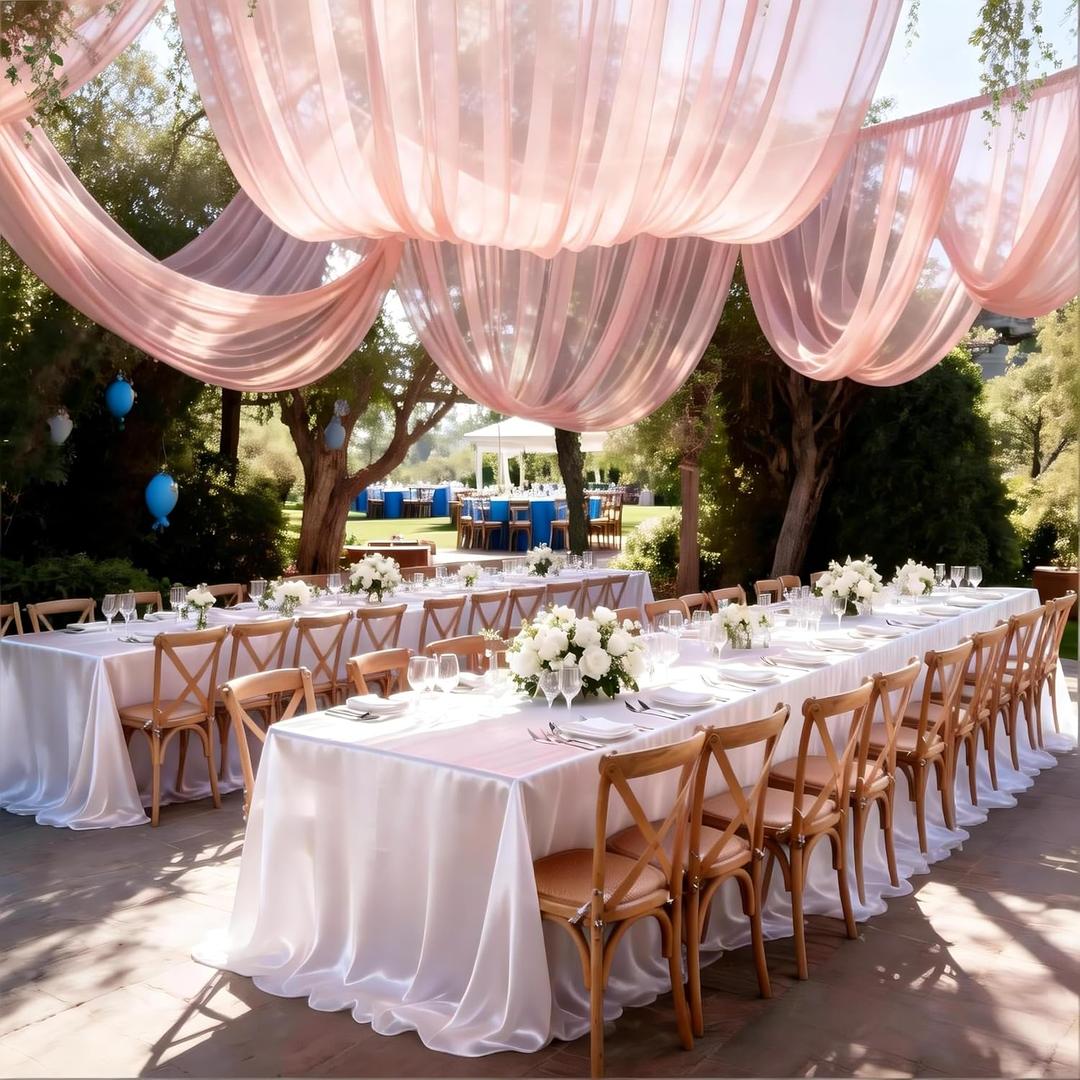 6 Panels Blush Pink Ceiling Drapes for Weddings Ceiling Drape 5ftx20ft Chiffon Ceiling Curtains Sheer Draping Fabric for Wedding Birthday Party Anniversary Ceremony Stage Drapery Decor