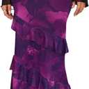 SEBOWEL Women Floral Mesh Long Skirt Tiered Sheer See Through Skirt Bohemian Boho High Waist Bodycon Mesh Ruffle Maxi Skirt (Purple, M)