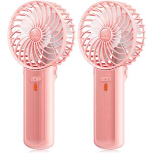 JZCreater Mini Handheld Fan, Portable Rechargeable Fans, Quiet 4 Speed, 2in1 Battery Operated USB Desk Fan, Small Folding Stand Electric Fan for Travel Outdoor Home Office Makeup, Gift for Women (Pink 2Pack)