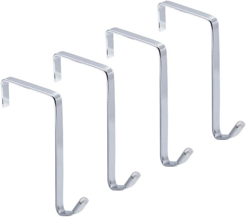 Over-The-Door Single Hanger Hook, Durable Metal Organizer for Hanging Coat Towel Bag Robe, Back of Bathroom and More (Silver, Single 4 Pack)