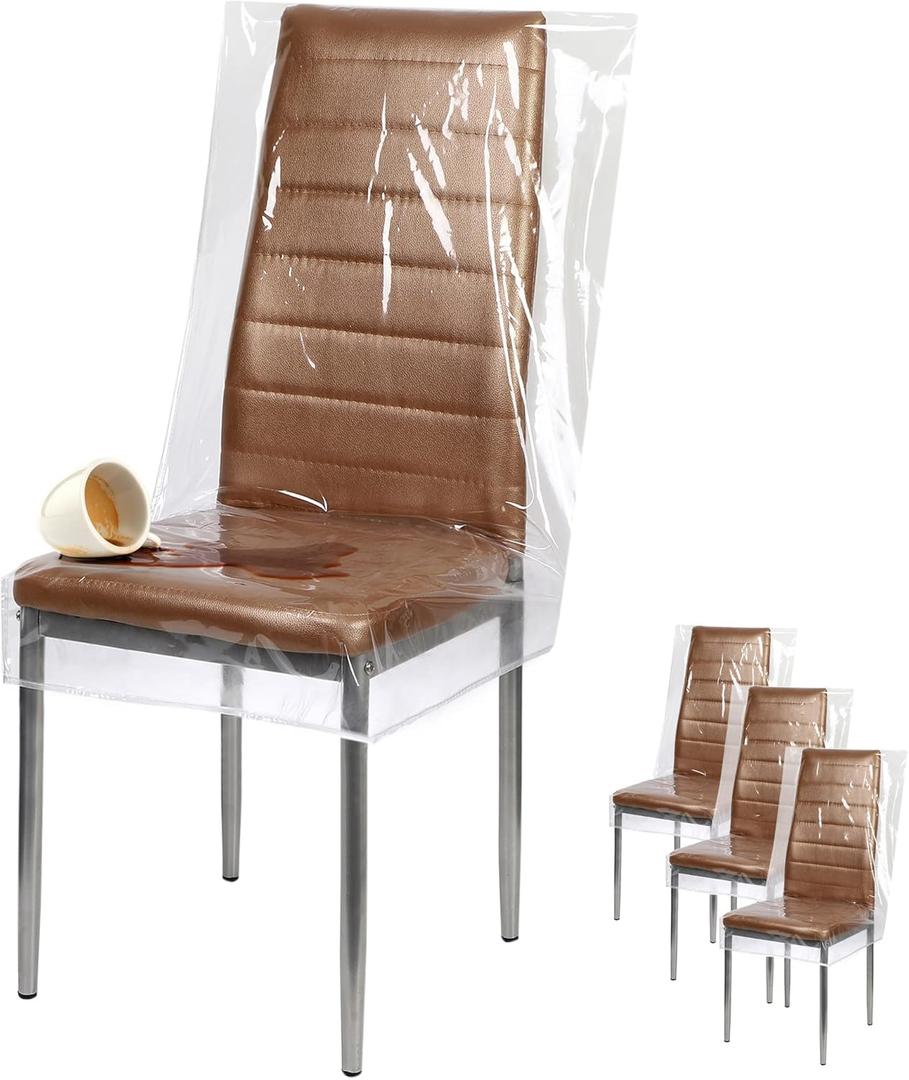 Houseables Plastic Chair Covers for Dining Chairs, Plastic Seat Covers, Dining Room Seat Protector, Clear Vinyl Slipcovers, Waterproof Chairback Protectors, for Kitchen, Cats, Transparent, 24x22, 4PK