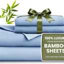 Love's cabin 4 Piece Queen Sheet Set, 100% Rayon Derived from Bamboo, Cooling & Breathable, Soft Silky Deep Pocket up to 16", Hotel Luxury Bedding for Hot Sleepers, Mineral Blue