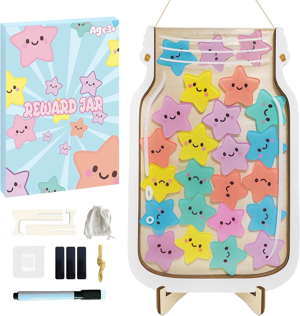 Yoink Reward Jar for Classroom Board, Magnetic Star Jar Reward System for Kids with 24 Colorful, Classroom Positive Behavior Jar for Kids, Potty Training Chart Reward for Boys Girls