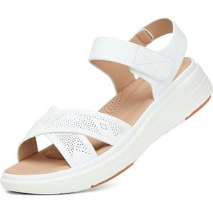 UBFEN Womens Platform Sandals Wedge Walking Comfortable Casual Adjustable Strap Lightweight Open Toe A White Women US 7