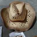 Foeran Men's Women's Straw Cowboy Hat Cowgirl Woven Sun Hat Western Cowboy Hat Two Decorative Bands
