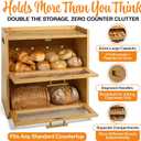 Gennua Kitchen Extra Large Bamboo Bread Box for Kitchen Countertop, Wooden Double Layer Breadbox Provides Double the Storage, Holds Multiple Loaves, Durable & Beautiful with Frosted Acrylic Panels