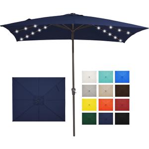 JEAREY 8x10 ft Rectangular LED Lighted Patio Umbrellas Outdoor Solar Table Market Umbrella w/Crank, 8 Sturdy Ribs, UV Protection Waterproof Sunproof(Dark Blue)